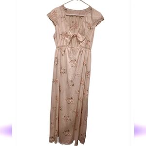 Y2k 90s Miss Elaine Blush Floral Maxi Dress Sleep Sz M
